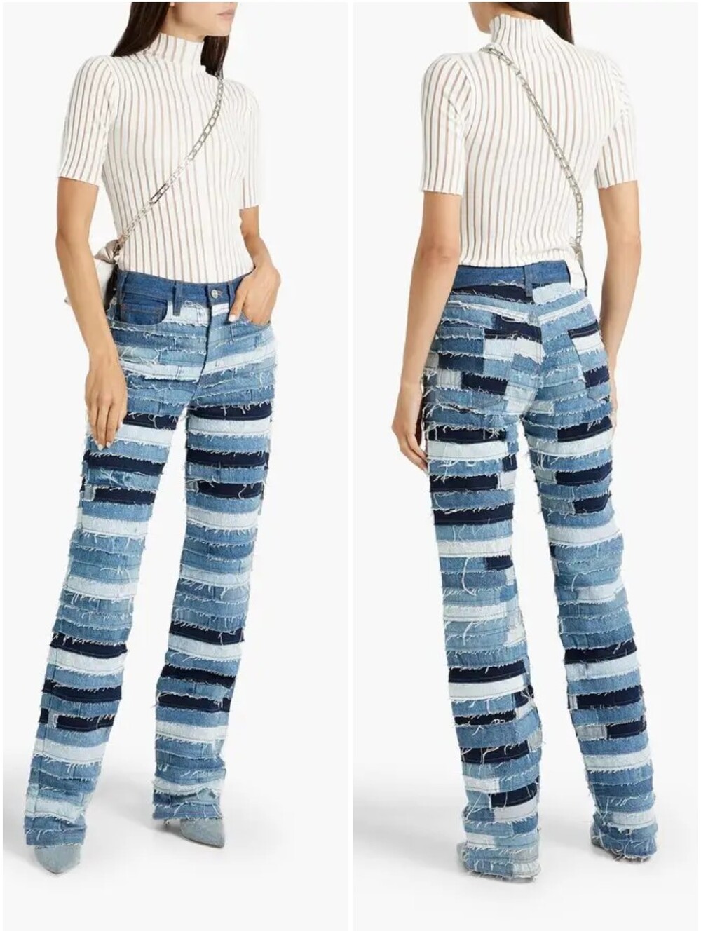 Frame Le Jane Atilier Patchwork Hi Rise Straight Leg Jeans Mid Denim 25 NWT New